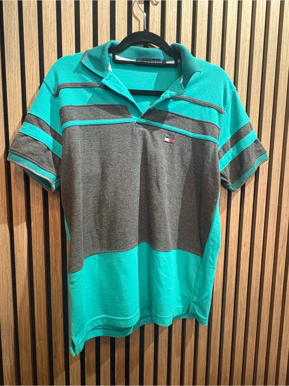 Tommy Hilfiger Men's Teal & Gray Striped Polo